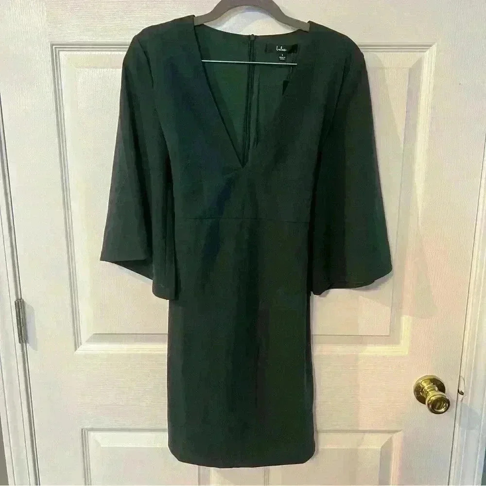 Lulus Glimpse of Glamour Forest Green Bell Sleeve Bodycon Dress Size Small NWT